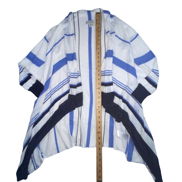 Rachel Zoe Linen Blend Open Blue Striped Lightweight Cardigan Sweater Medium - Picture 4 of 12